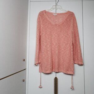 Talbots Open-Knit Pullover Sweater Women's Size XL Pink Cotton